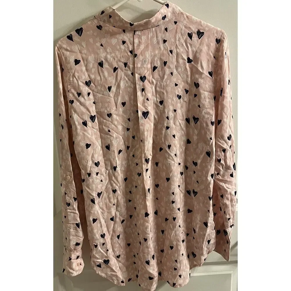 Talbots Shirt Blouse‎ Womens Size Small Pink Blue Hearts Button Down Rayon NWT - Picture 2 of 5